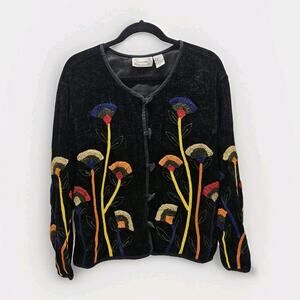 Vtg Embroidered Floral Wearable Art Sweater Jacket Blazer Colorful Boho Cottage